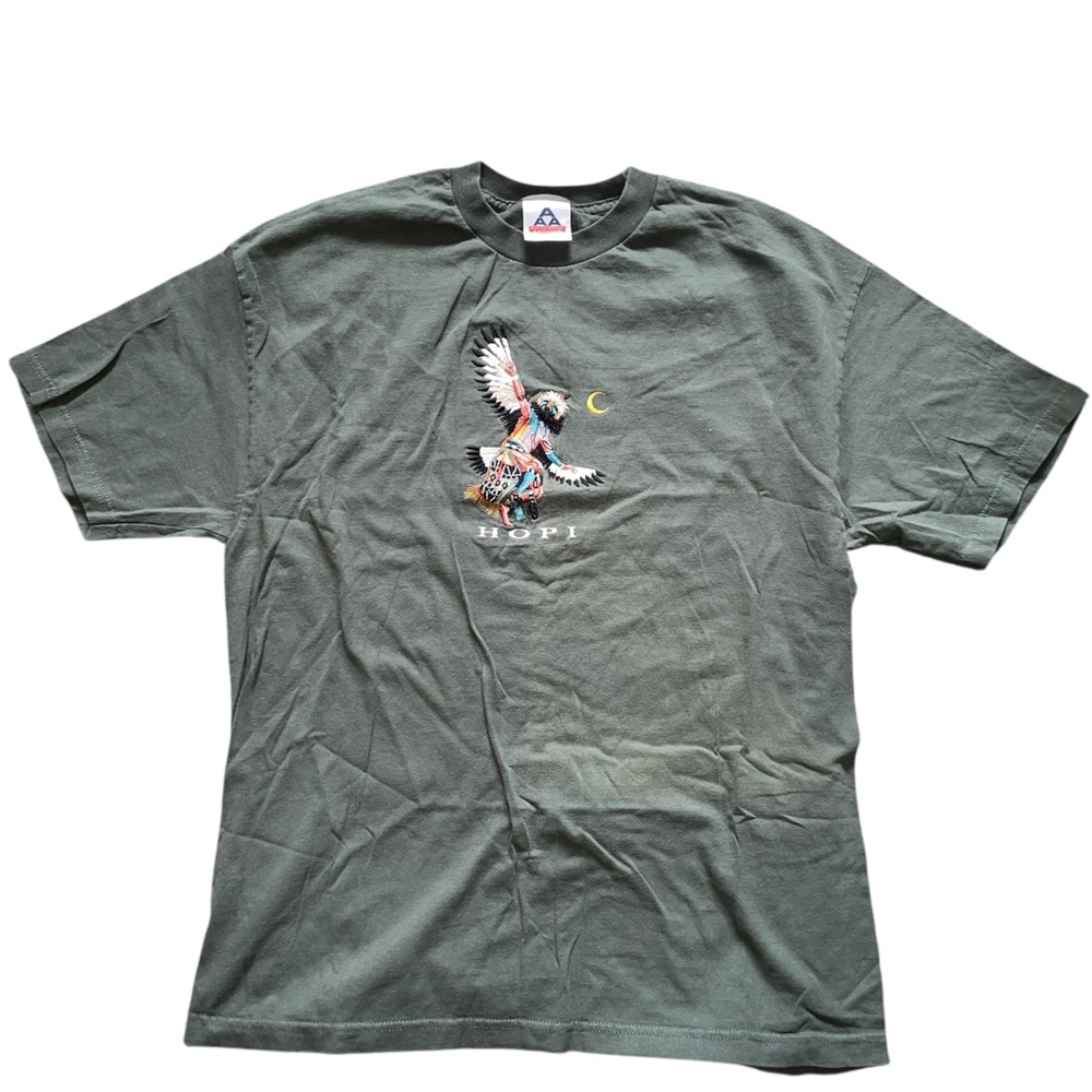 Graphic T-Shirt with Embroidered Indigenous Eagle Design